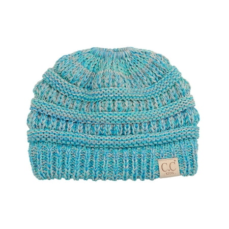 C.C BeanieTail Kids Childrens Soft Cable Knit Messy High Bun Ponytail Beanie Hat Blue//Purple//Gray